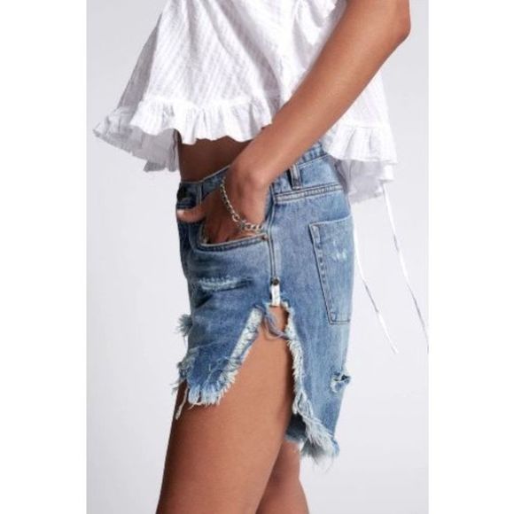 ONE TEASPOON Frankies Long Length Denim Short Cobaine Size 27 - Picture 3 of 10